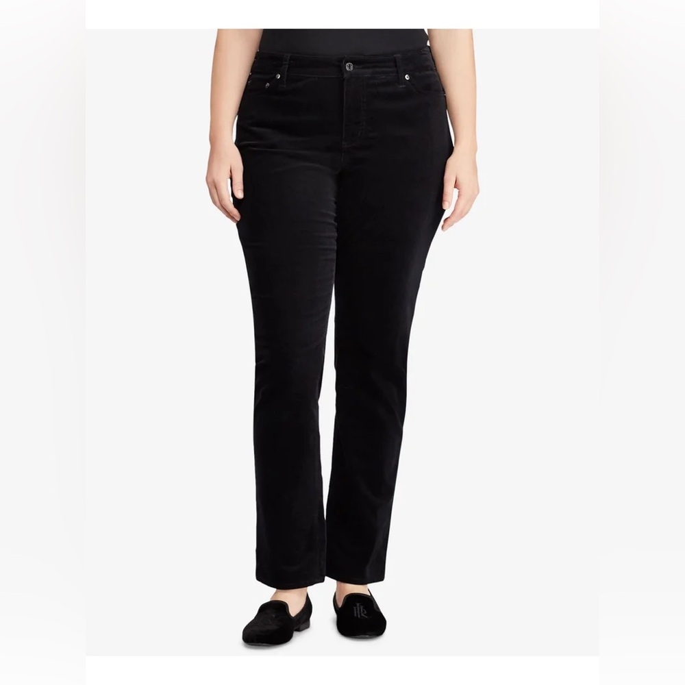 NWT RALPH LAUREN Women’s Corduroy Zippered Straight Leg Pants Plus 16W Black